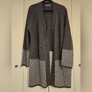 Knit oversized Cardigan cozzy warm gray and white Karen Scott Plus Size NWOT